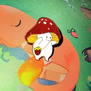 Mushroom Character Enamel Pin - Red and White